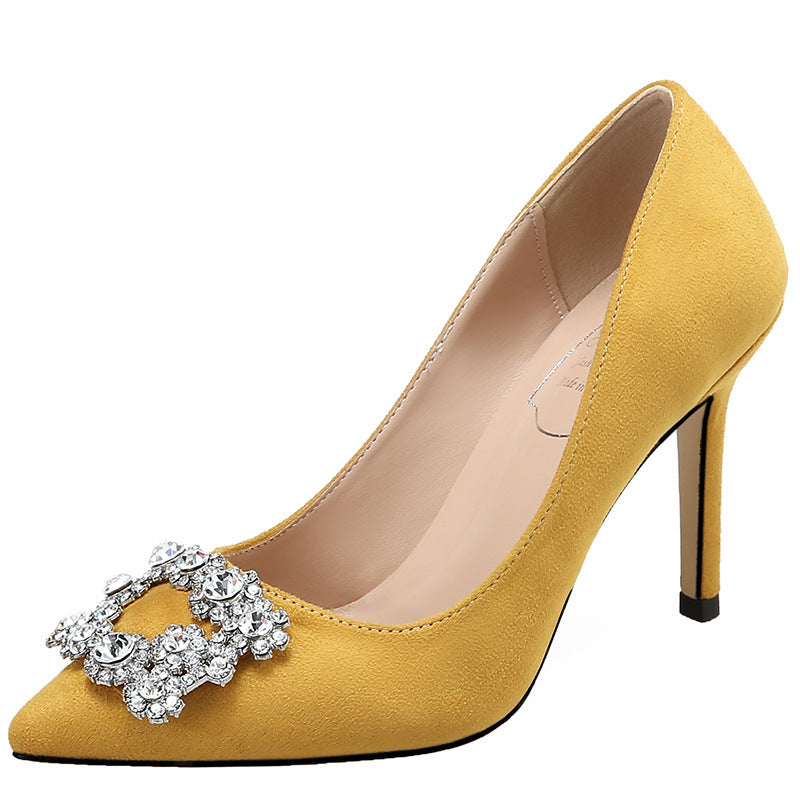 Syncreas French Girl High Heels Stiletto Rhinestone Pointed Toe