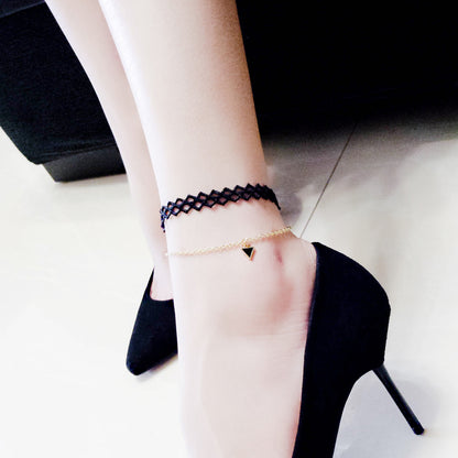 Syncreas Geometric Pendant Lace Anklet