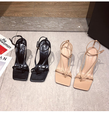 Syncreas Nude Lace-up Square Toe Lace-up High Heels