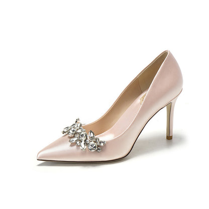 Syncreas Bridal Crystal Satin White High Heels