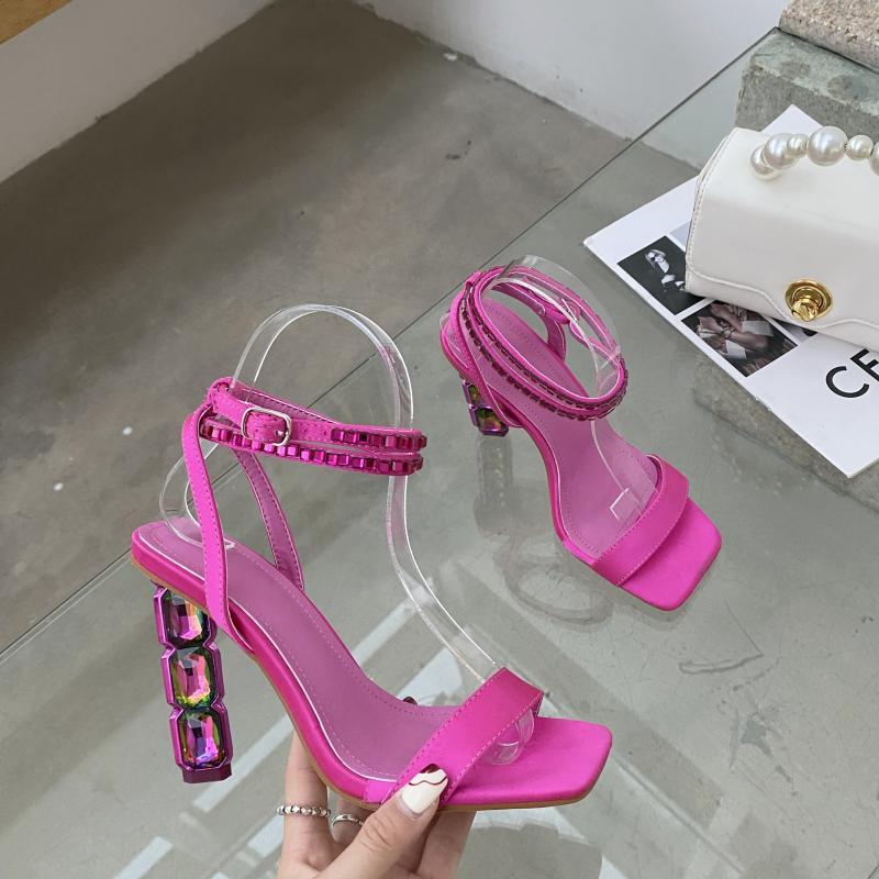 Syncreas Rhinestone Ankle Strap Crystal Heel High Heels