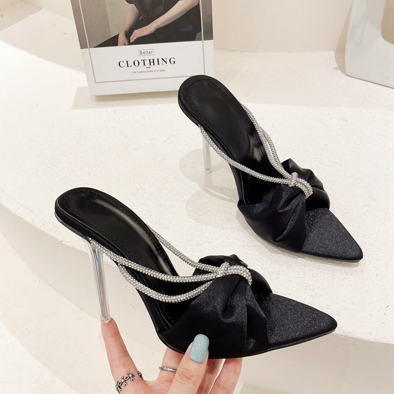 Syncreas Rhinestone Bow Pointed High Heels