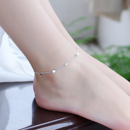 Syncreas Brushed Geometric Small Square Anklet