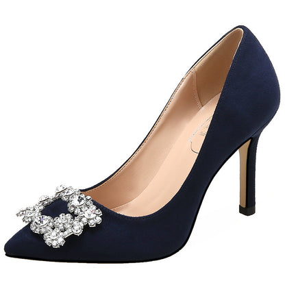 Syncreas French Girl High Heels Stiletto Rhinestone Pointed Toe