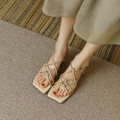 Syncreas Women's Retro Woven Thin Strap Temperament High Heels