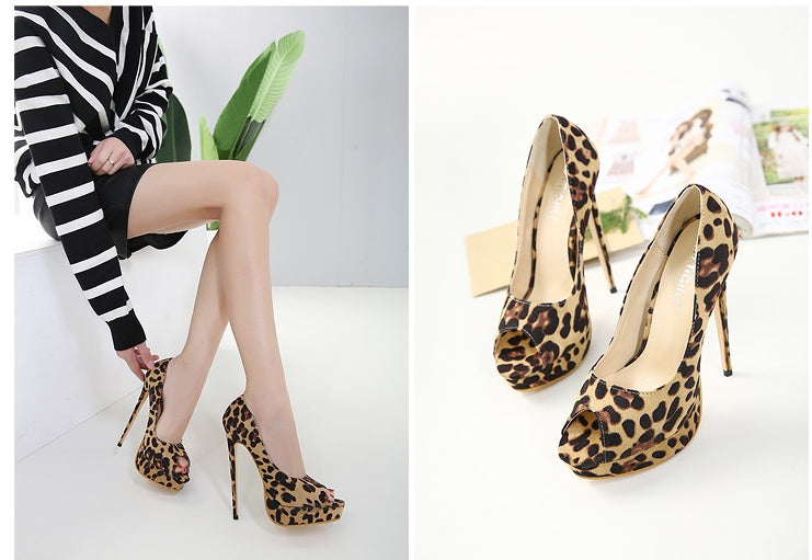 Syncreas Leopard Print Fish Beak High Heels