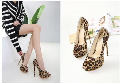 Syncreas Leopard Print Fish Beak High Heels