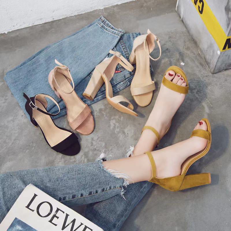 Syncreas Summer Large Size Thick Heel Women's Sandals High Heel Suede Peep Toe Shoes