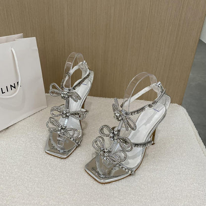 Syncreas Fashion Rhinestone Bow Flower Toe High Heels