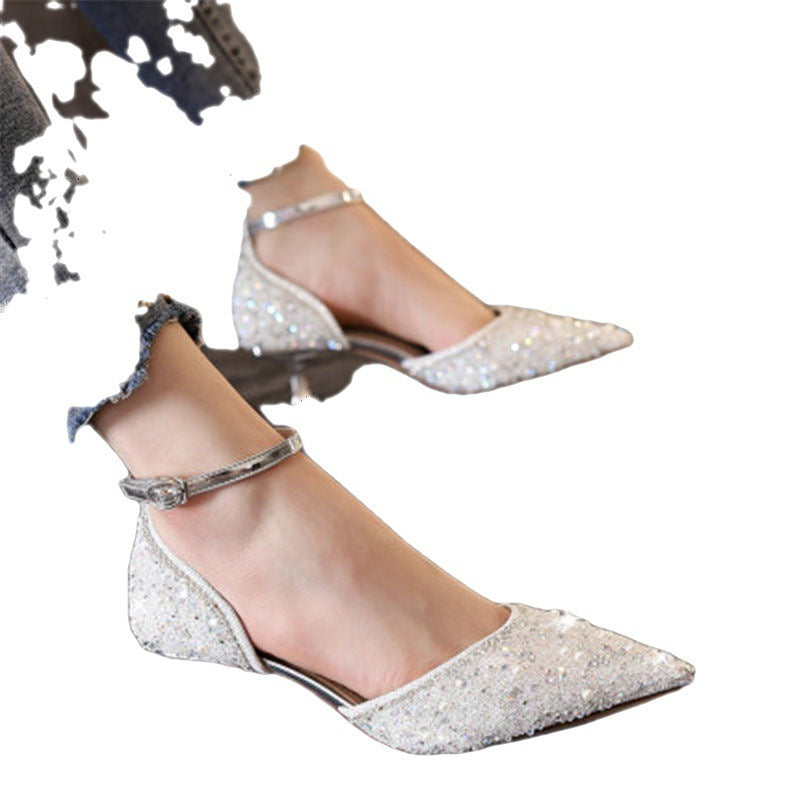 Syncreas One Word With Hollow New Crystal Pointed Fashion High Heels