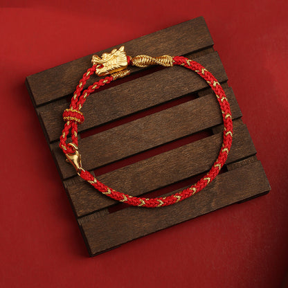 Syncreas New Year's New Hand-woven National Style This Animal Year Red Rope Pure Silver Carrying Strap