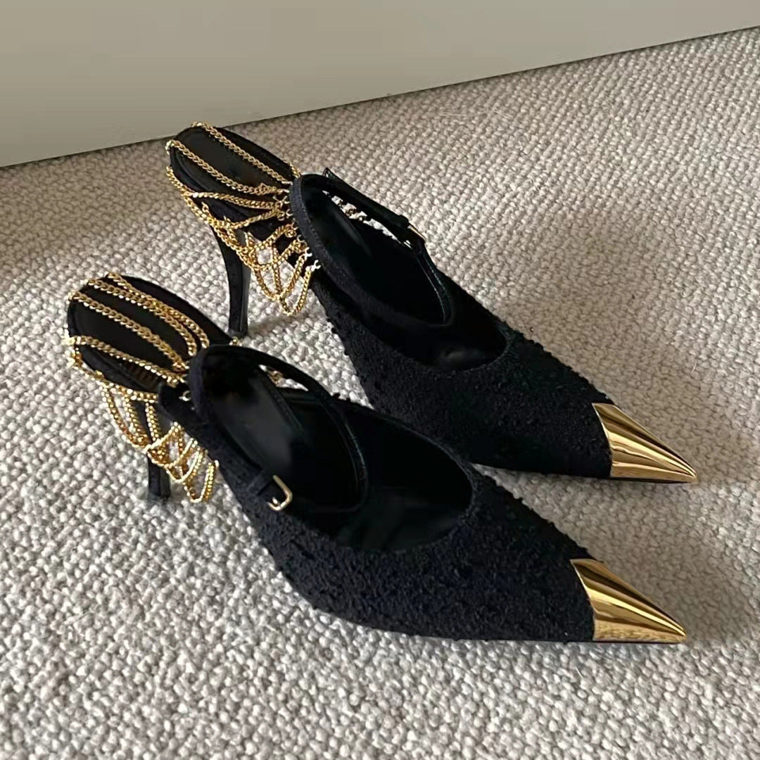 Syncreas Women's Pointed Toe Stiletto Chain High Heels