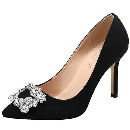 Syncreas French Girl High Heels Stiletto Rhinestone Pointed Toe