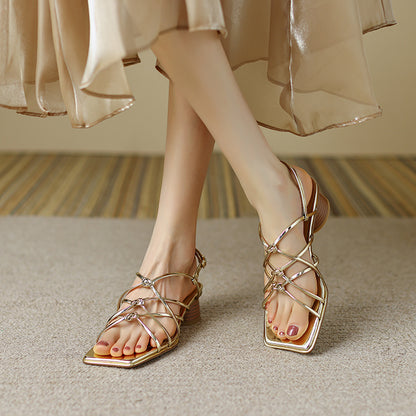 Syncreas Women's Retro Woven Thin Strap Temperament High Heels