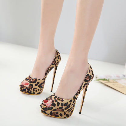 Syncreas Leopard Print Fish Beak High Heels