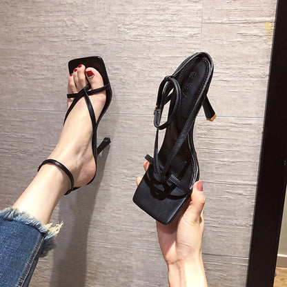 Syncreas Nude Lace-up Square Toe Lace-up High Heels