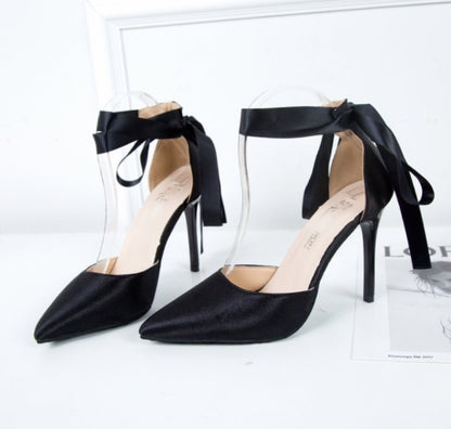 Syncreas Women's Fabric Pointed Toe High Heel Sandals