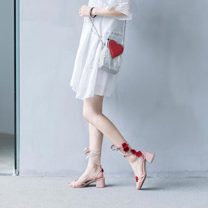 Syncreas Middle Leather Thick Heel Strap Girls High Heels