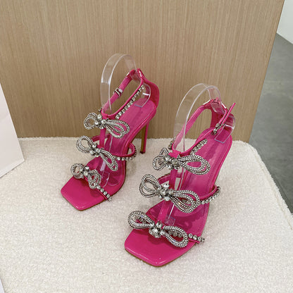 Syncreas Fashion Rhinestone Bow Flower Toe High Heels