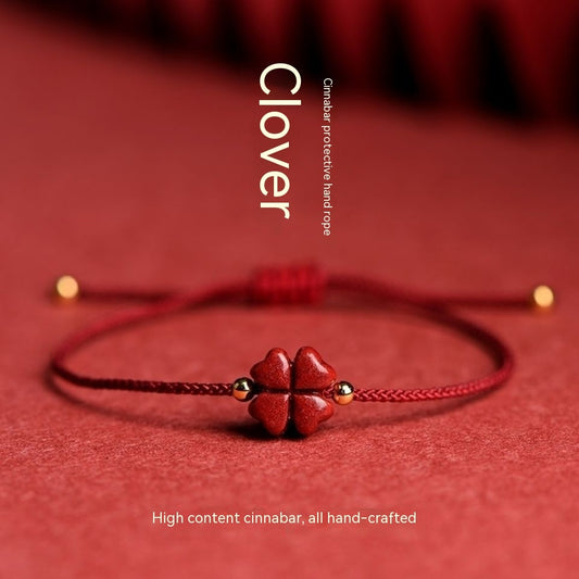 Syncreas Natural Raw Ore Cinnabar Bracelet Clover Purple Gold Sand Lucky Carrying Strap