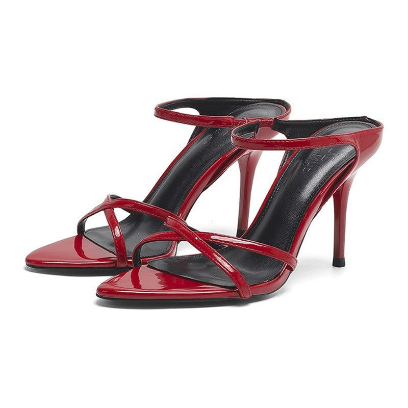 Syncreas Wine Red Women's High Heels Stiletto Sandals