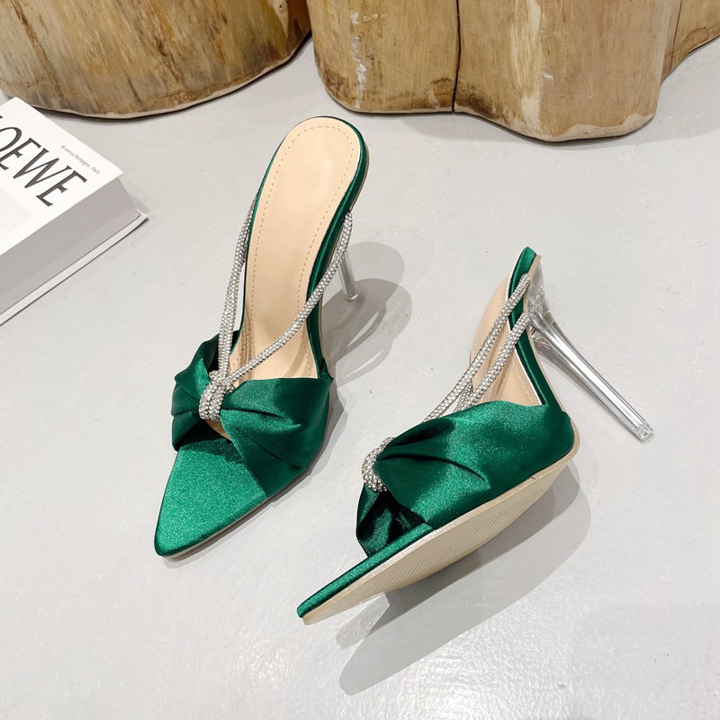 Syncreas Rhinestone Bow Pointed High Heels
