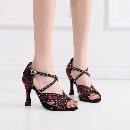 Syncreas Women's Rhinestone Soft Bottom Latin Dance Shoes High Heel