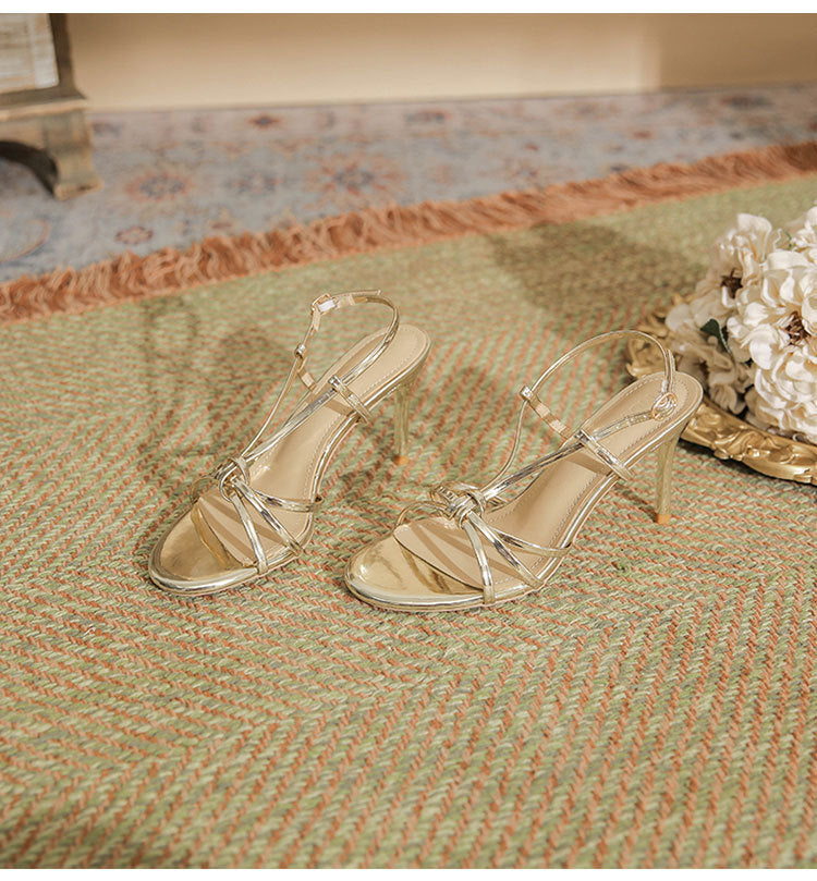 Syncreas Gold Thin Heel Open Toe Round Toe High Heels