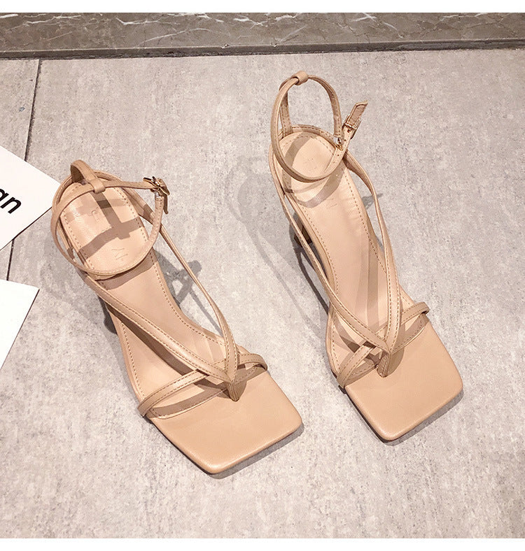 Syncreas Nude Lace-up Square Toe Lace-up High Heels