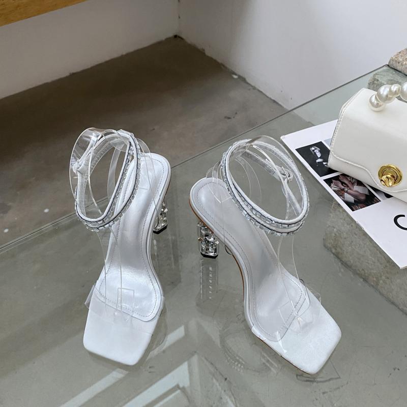 Syncreas Rhinestone Ankle Strap Crystal Heel High Heels