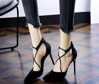 Syncreas High Heels Sexy Apricot Comely French Black Suede Ladies