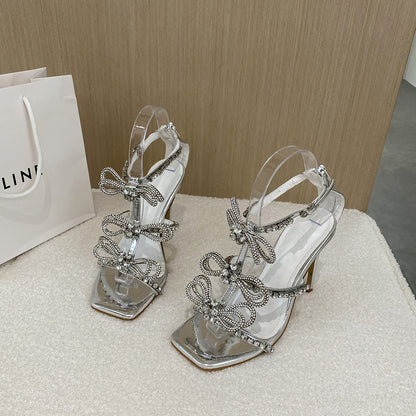 Syncreas Fashion Rhinestone Bow Flower Toe High Heels