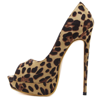 Syncreas Leopard Print Fish Beak High Heels
