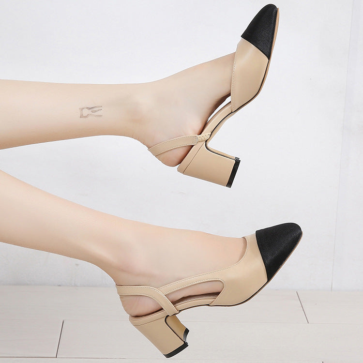 Syncreas Women's High Heel Color Block Chunky Heel Shoes