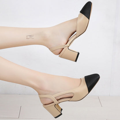 Syncreas Women's High Heel Color Block Chunky Heel Shoes