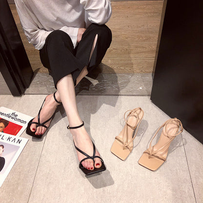 Syncreas Nude Lace-up Square Toe Lace-up High Heels