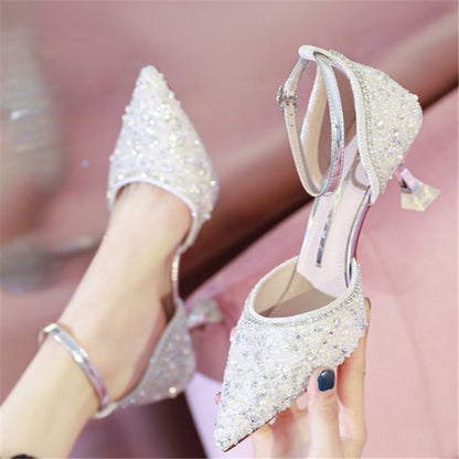 Syncreas One Word With Hollow New Crystal Pointed Fashion High Heels