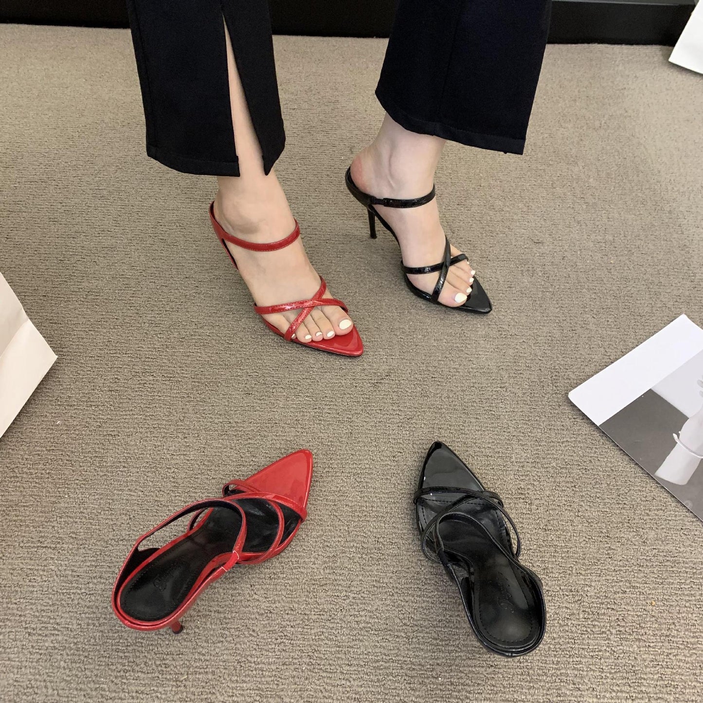 Syncreas Wine Red Women's High Heels Stiletto Sandals