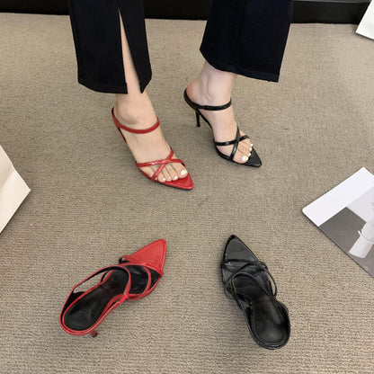 Syncreas Wine Red Women's High Heels Stiletto Sandals