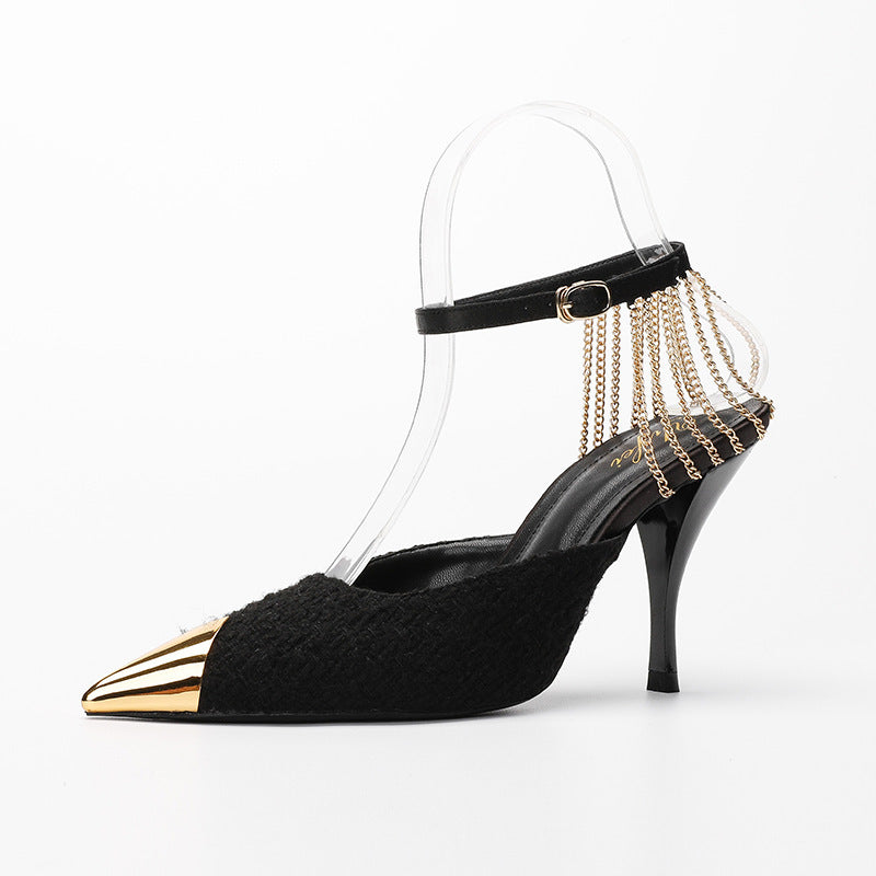 Syncreas Women's Pointed Toe Stiletto Chain High Heels