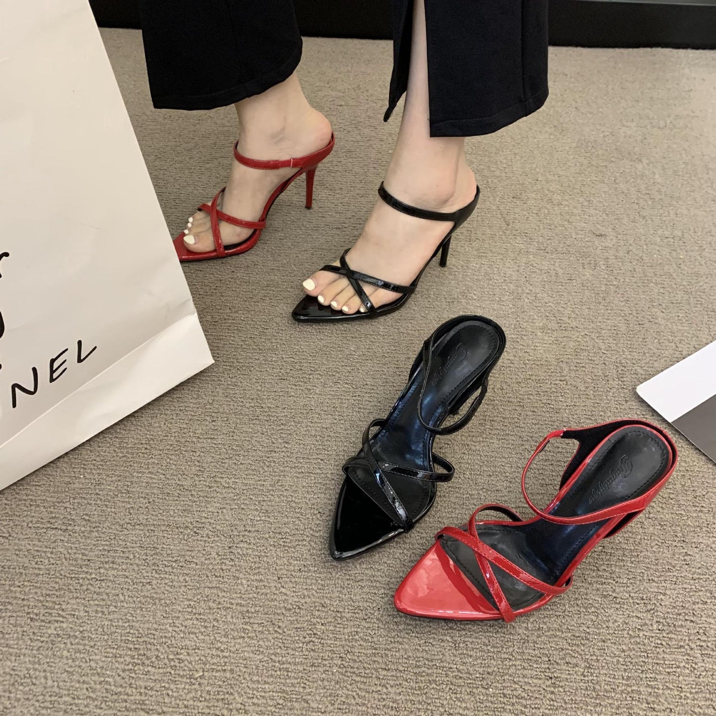 Syncreas Wine Red Women's High Heels Stiletto Sandals