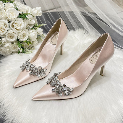Syncreas Bridal Crystal Satin White High Heels