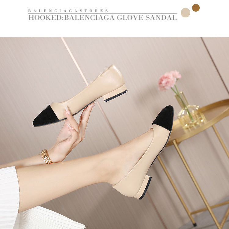 Syncreas Women's High Heel Color Block Chunky Heel Shoes