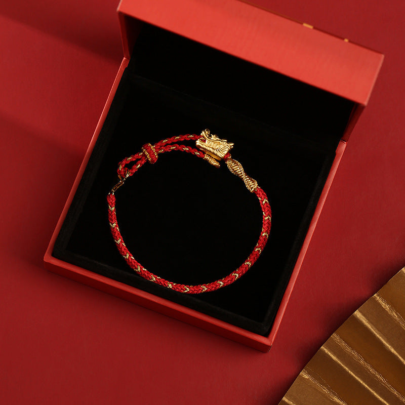 Syncreas New Year's New Hand-woven National Style This Animal Year Red Rope Pure Silver Carrying Strap