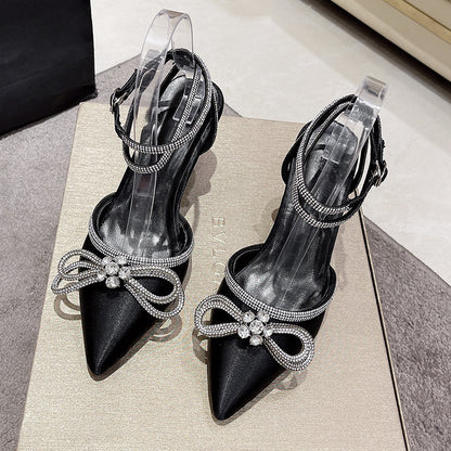 Syncreas Women's Fashion Rhinestone Bow Pointed High Heels