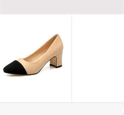 Syncreas Women's High Heel Color Block Chunky Heel Shoes