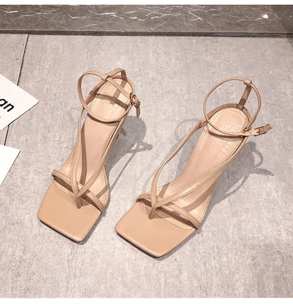 Syncreas Nude Lace-up Square Toe Lace-up High Heels