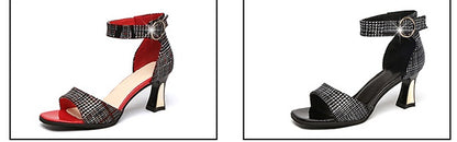 Syncreas High Heels Chunky Heel High-top Plaid Roman Sandals