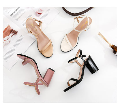 Syncreas Sandals Female Fairy Style Fashion Wild Mid-Heel Thick Heel Fashion Word Buckle High Heels Summer
