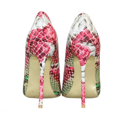 Syncreas Pointed Snake Pattern Low-cut High Heels